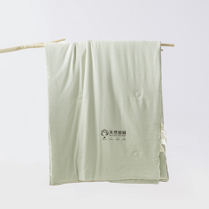 91家纺网 家纺一手货源 找家纺 迪梵家纺 2026春夏新款A类古法天然原麻生态夏被空调被棉麻夏凉被子被芯 天然原麻-豆绿