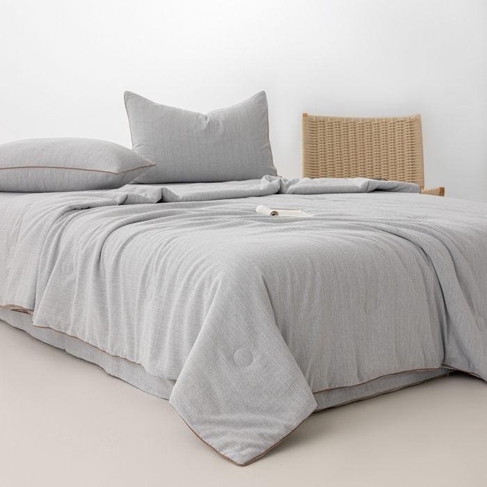 91家纺网 家纺一手货源 找家纺 迪梵家纺 2026春夏新款A类古法天然原麻生态夏被空调被棉麻夏凉被子被芯 天然原麻-浅灰