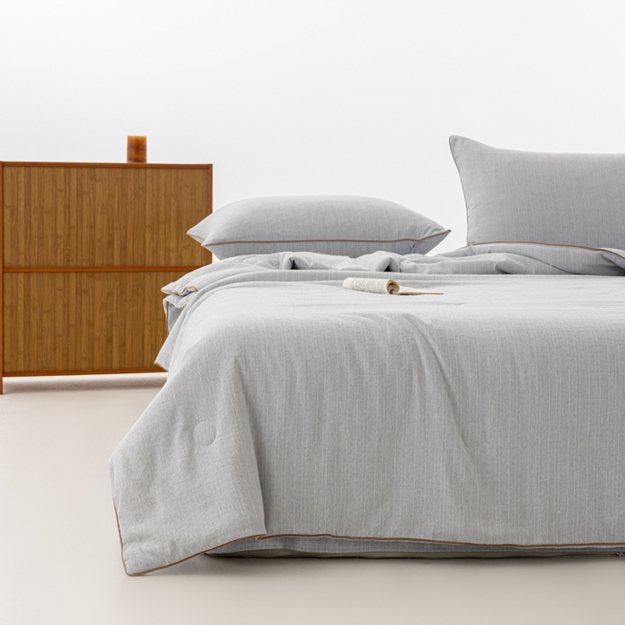 91家纺网 家纺一手货源 找家纺 迪梵家纺 2026春夏新款A类古法天然原麻生态夏被空调被棉麻夏凉被子被芯 天然原麻-浅灰