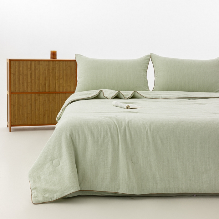 91家纺网 家纺一手货源 找家纺 迪梵家纺 2026春夏新款A类古法天然原麻生态夏被空调被棉麻夏凉被子被芯 天然原麻-豆绿