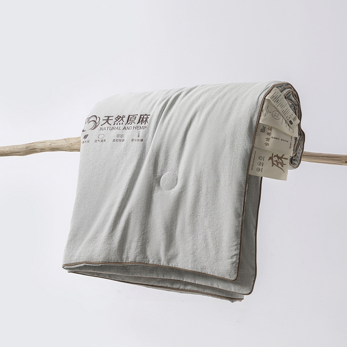91家纺网 家纺一手货源 找家纺 迪梵家纺 2026春夏新款A类古法天然原麻生态夏被空调被棉麻夏凉被子被芯 天然原麻-浅灰