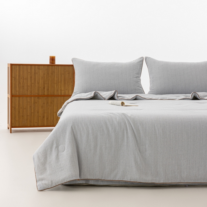 91家纺网 家纺一手货源 找家纺 迪梵家纺 2026春夏新款A类古法天然原麻生态夏被空调被棉麻夏凉被子被芯 天然原麻-浅灰