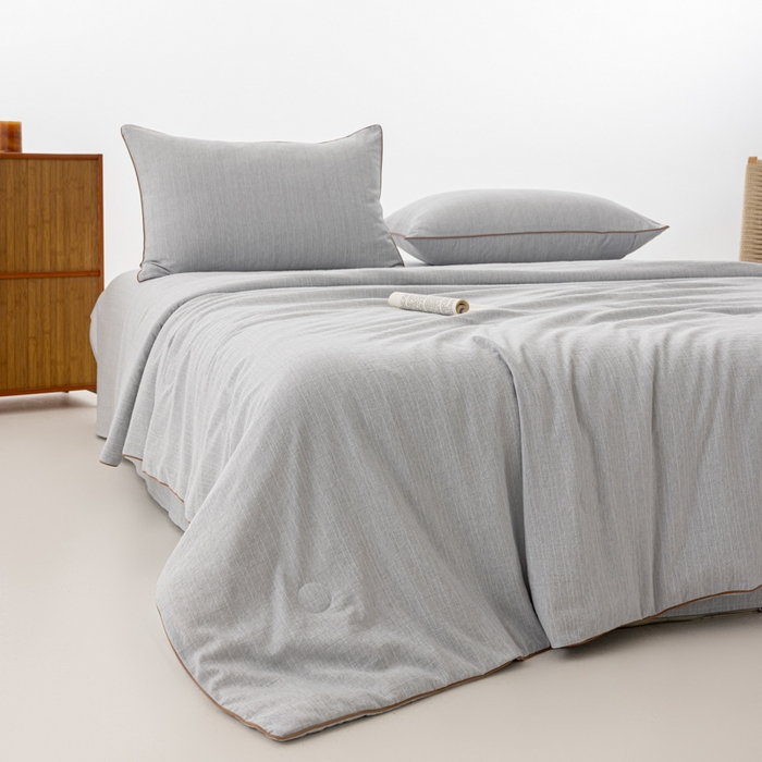 91家纺网 家纺一手货源 找家纺 迪梵家纺 2026春夏新款A类古法天然原麻生态夏被空调被棉麻夏凉被子被芯 天然原麻-浅灰