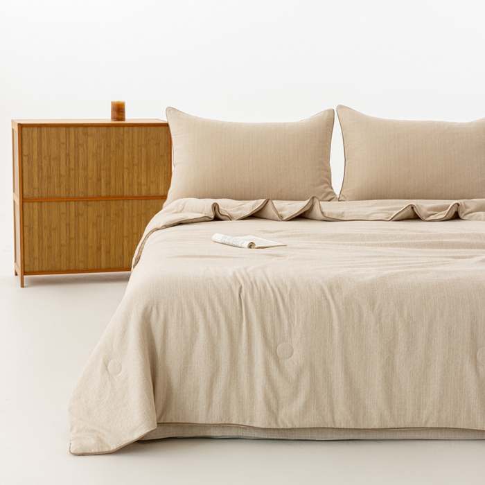 91家纺网 家纺一手货源 找家纺 迪梵家纺 2026春夏新款A类古法天然原麻生态夏被空调被棉麻夏凉被子被芯 天然原麻-浅咖