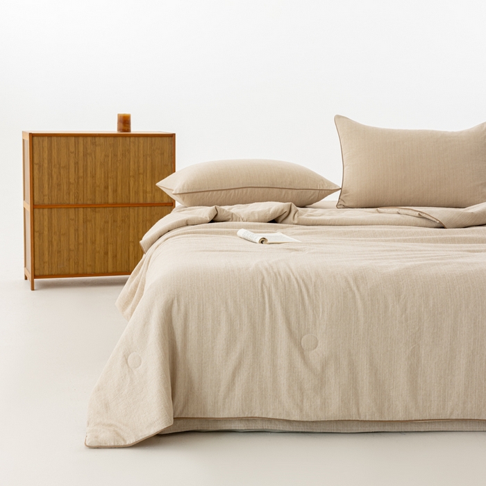 91家纺网 家纺一手货源 找家纺 迪梵家纺 2026春夏新款A类古法天然原麻生态夏被空调被棉麻夏凉被子被芯 天然原麻-浅咖