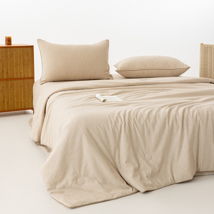 91家纺网 家纺一手货源 找家纺 迪梵家纺 2026春夏新款A类古法天然原麻生态夏被空调被棉麻夏凉被子被芯 天然原麻-浅咖