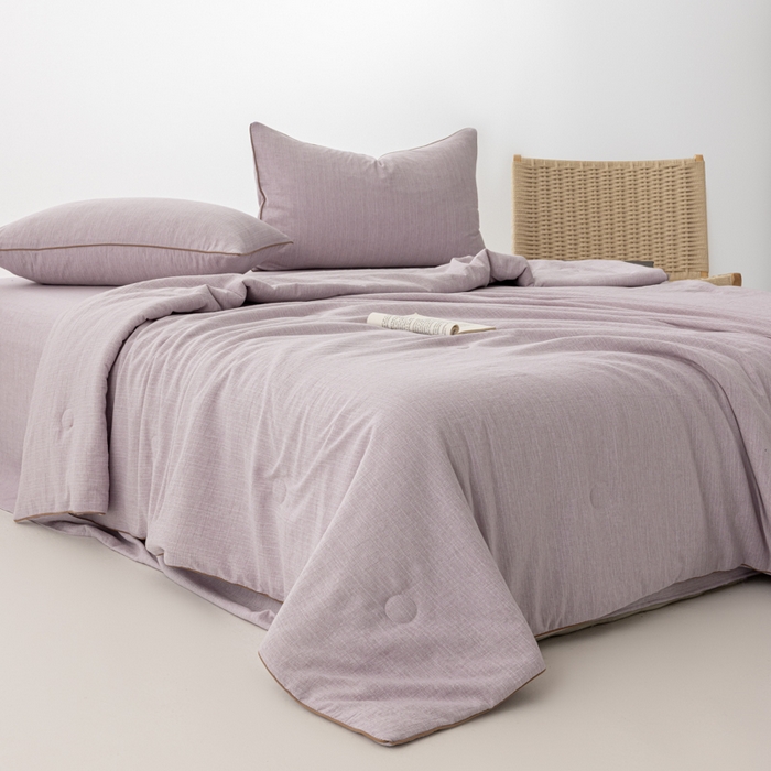 91家纺网 家纺一手货源 找家纺 迪梵家纺 2026春夏新款A类古法天然原麻生态夏被空调被棉麻夏凉被子被芯 天然原麻-紫色