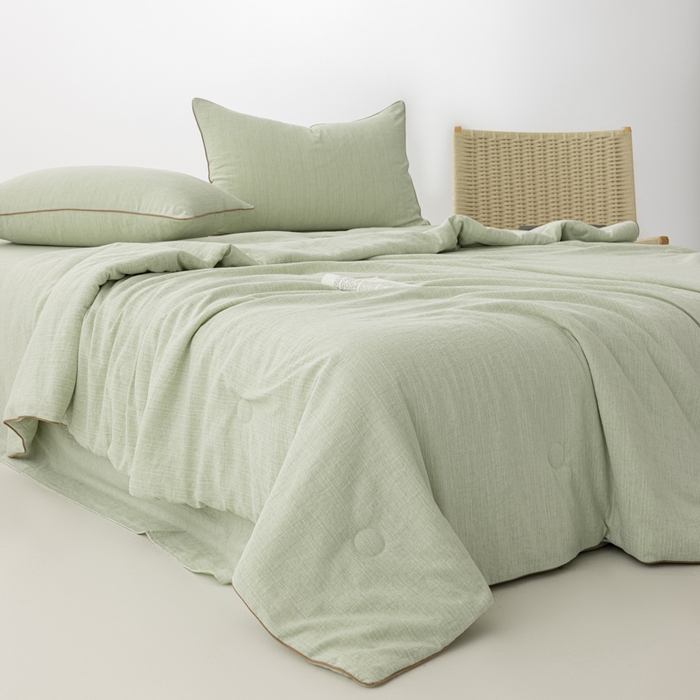 91家纺网 家纺一手货源 找家纺 迪梵家纺 2026春夏新款A类古法天然原麻生态夏被空调被棉麻夏凉被子被芯 天然原麻-豆绿