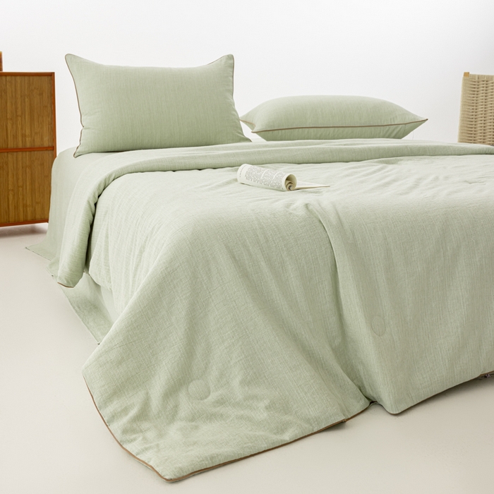 91家纺网 家纺一手货源 找家纺 迪梵家纺 2026春夏新款A类古法天然原麻生态夏被空调被棉麻夏凉被子被芯 天然原麻-豆绿