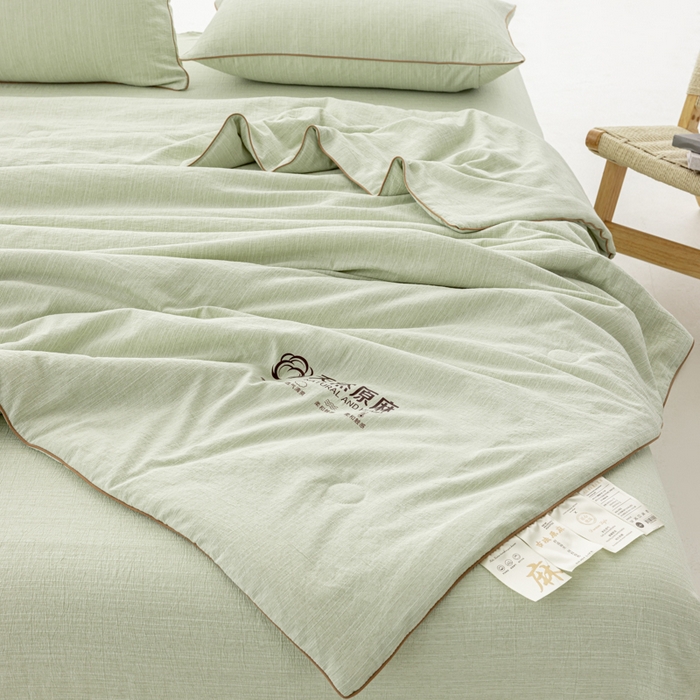 91家纺网 家纺一手货源 找家纺 迪梵家纺 2026春夏新款A类古法天然原麻生态夏被空调被棉麻夏凉被子被芯 天然原麻-豆绿