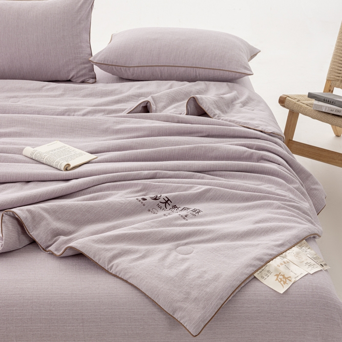 91家纺网 家纺一手货源 找家纺 迪梵家纺 2026春夏新款A类古法天然原麻生态夏被空调被棉麻夏凉被子被芯 天然原麻-紫色