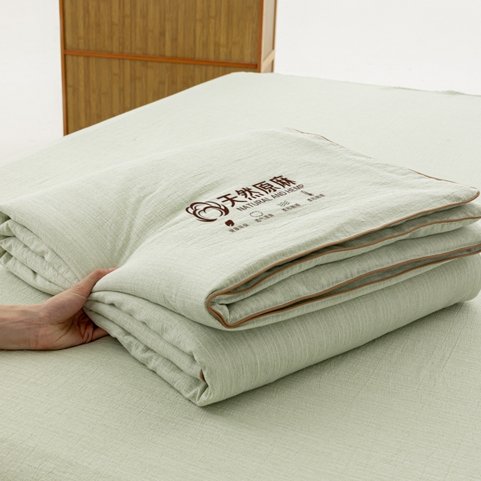 91家纺网 家纺一手货源 找家纺 迪梵家纺 2026春夏新款A类古法天然原麻生态夏被空调被棉麻夏凉被子被芯 天然原麻-豆绿