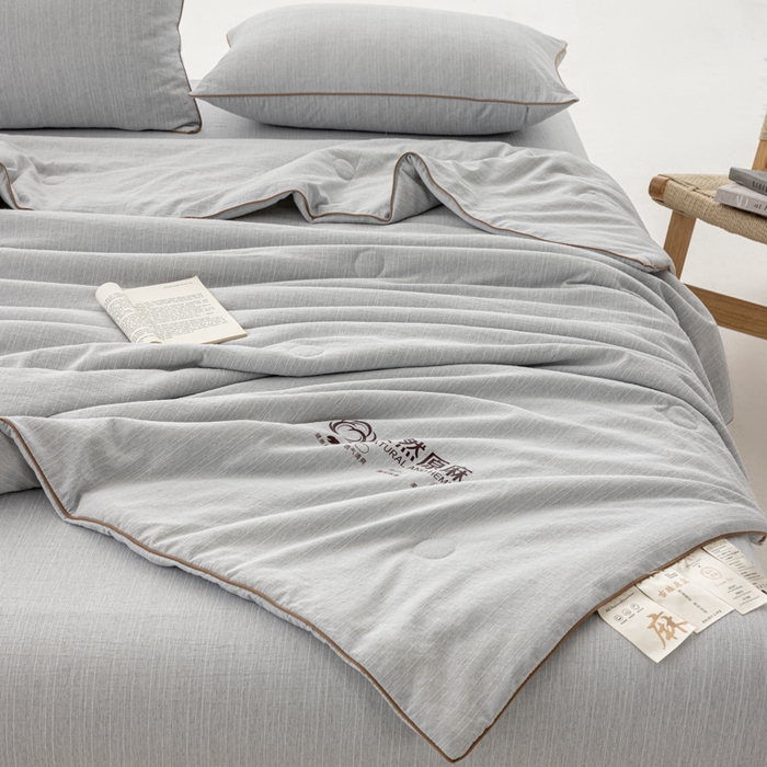 91家纺网 家纺一手货源 找家纺 迪梵家纺 2026春夏新款A类古法天然原麻生态夏被空调被棉麻夏凉被子被芯 天然原麻-浅灰
