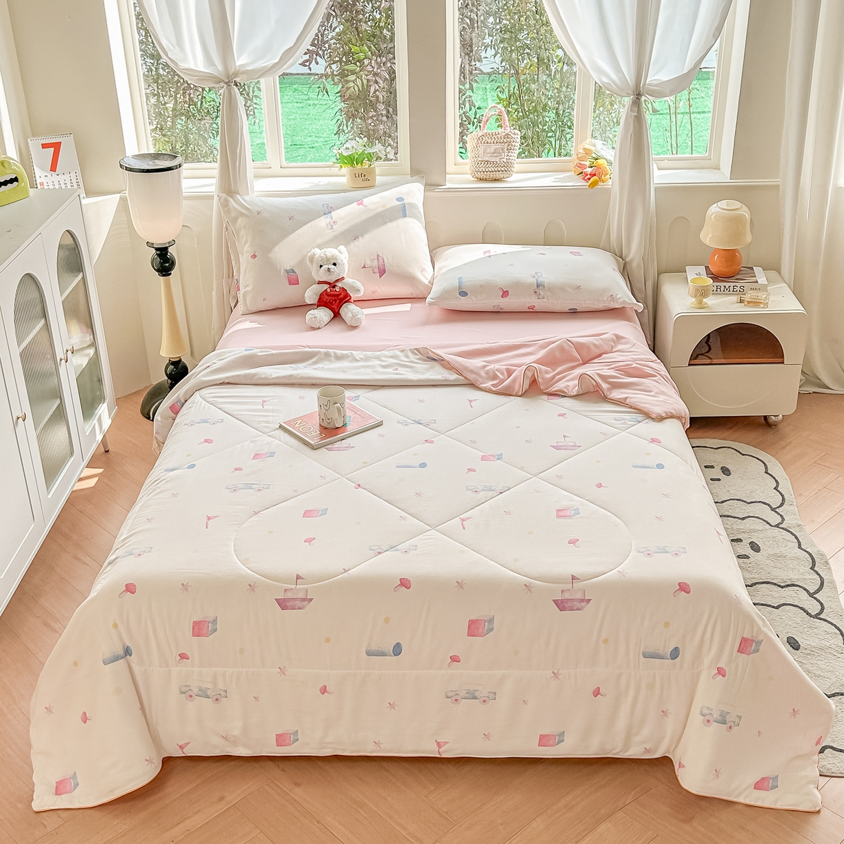 91家纺网 家纺一手货源 找家纺 富艺隆 2026新款A类水洗棉双层纱夏被空调被 皱皱纱夏凉被 儿童乐园