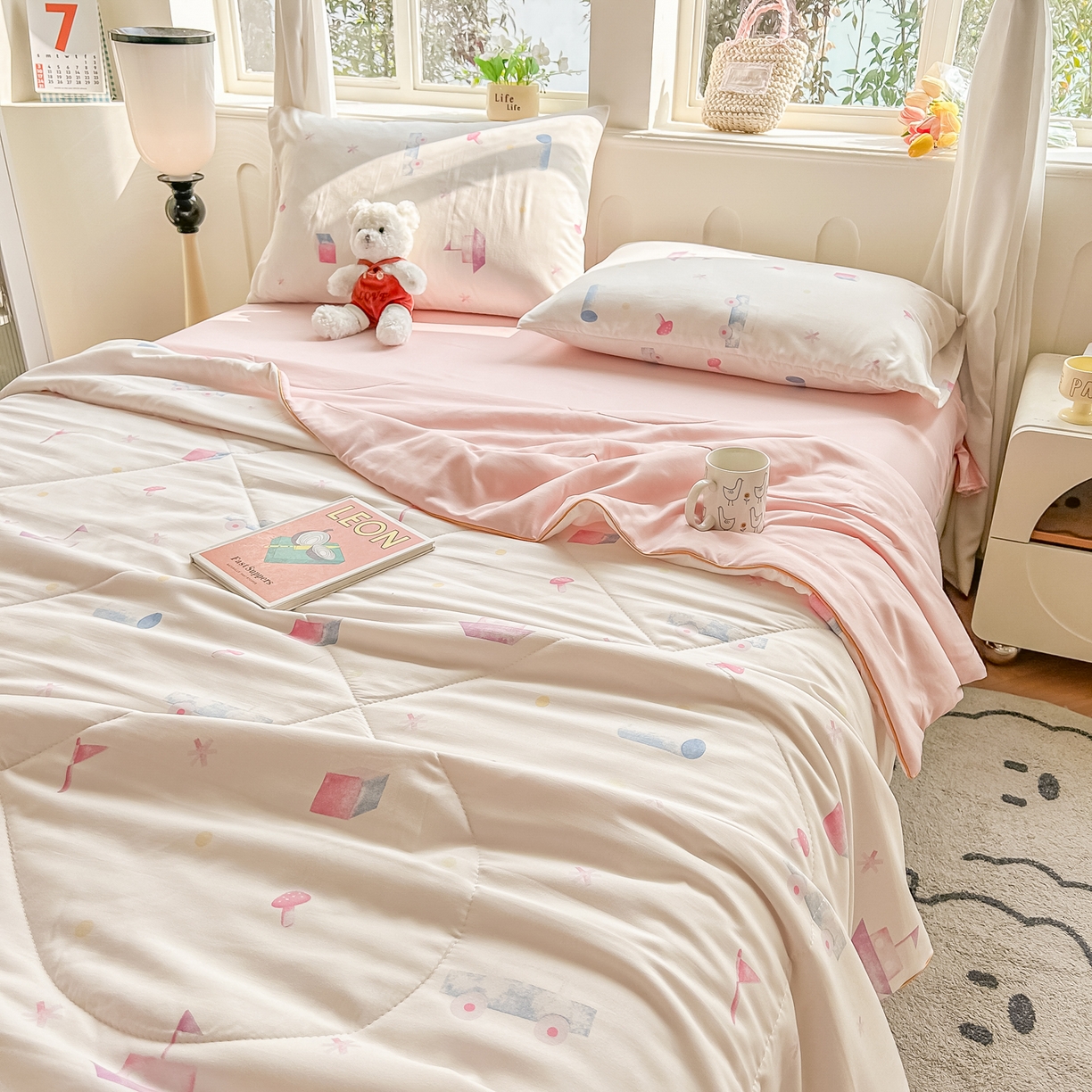 91家纺网 家纺一手货源 找家纺 富艺隆 2026新款A类水洗棉双层纱夏被空调被 皱皱纱夏凉被 儿童乐园