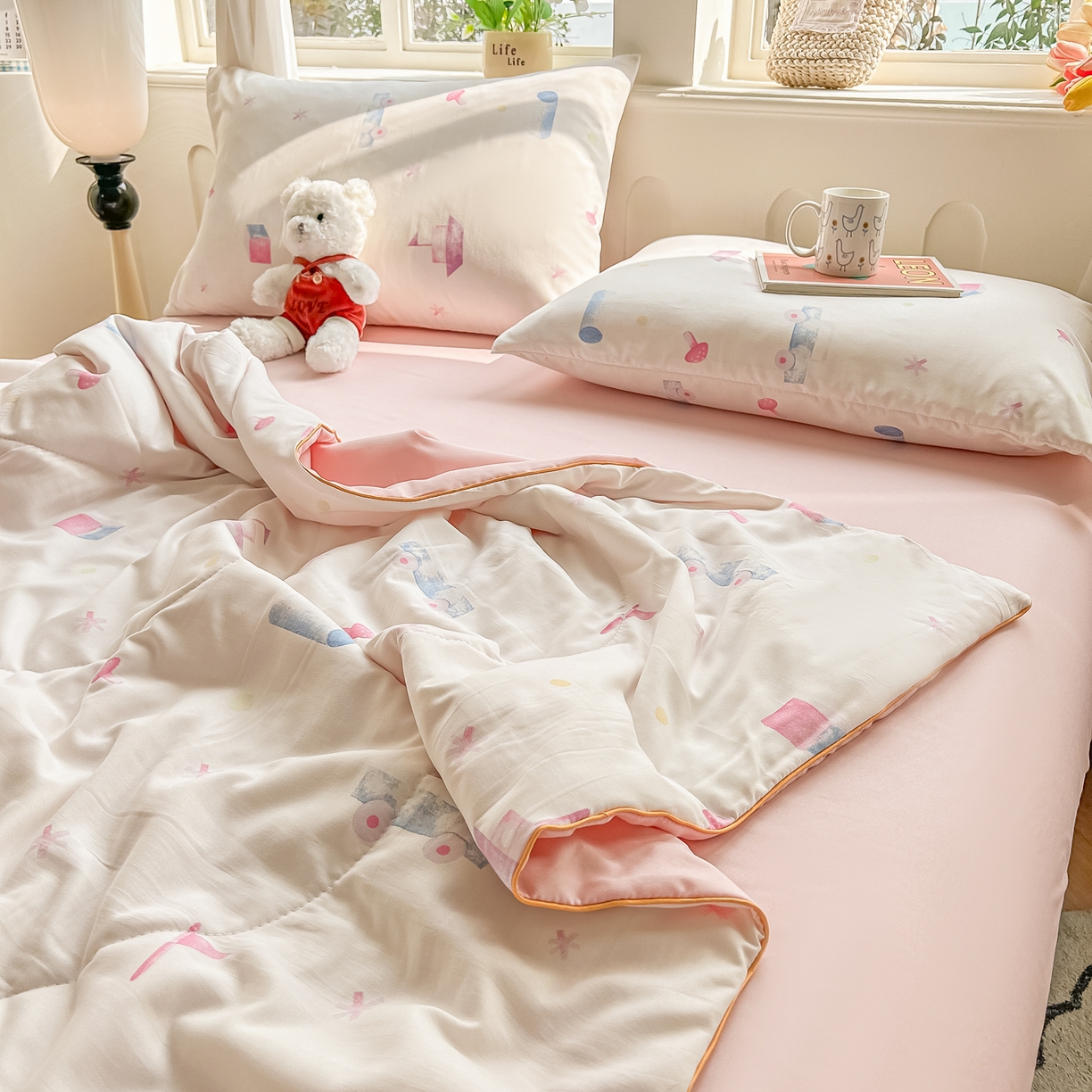 91家纺网 家纺一手货源 找家纺 富艺隆 2026新款A类水洗棉双层纱夏被空调被 皱皱纱夏凉被 儿童乐园