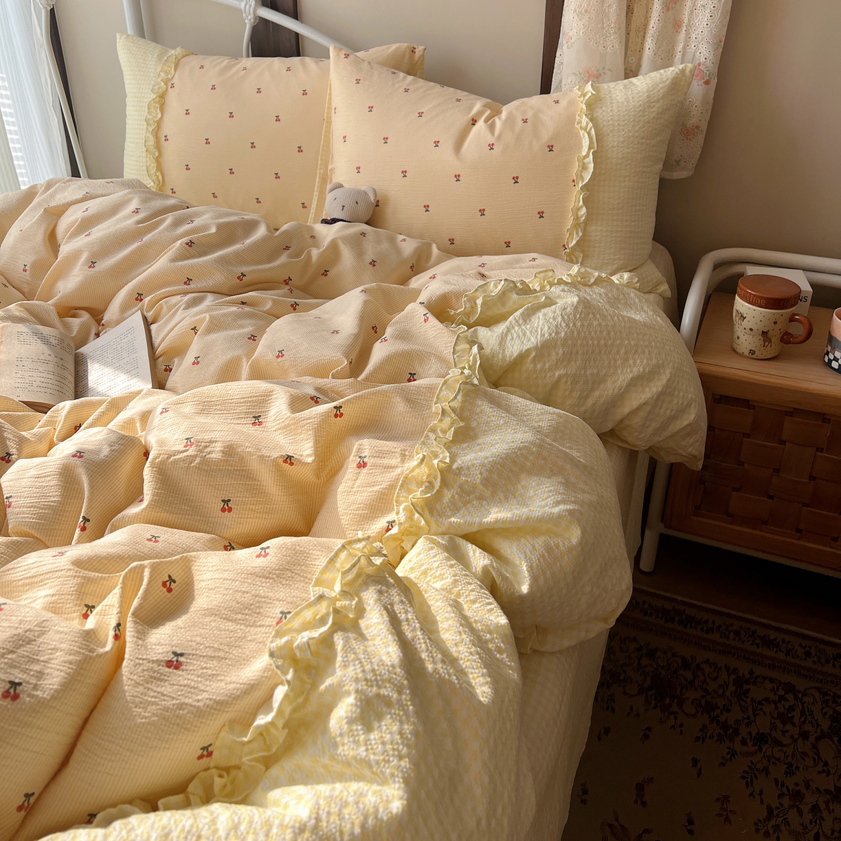 91家纺网 家纺一手货源 找家纺 （总）繁花家居 2026殷桃晚风甜梦系列少女心拼接工艺四件套