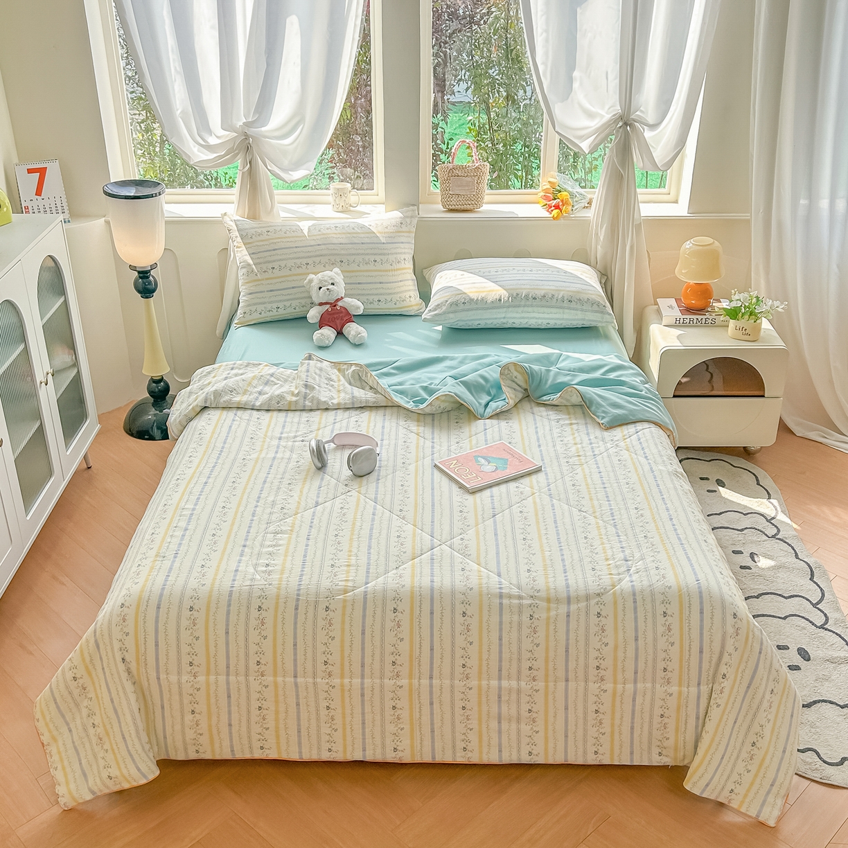 91家纺网 家纺一手货源 找家纺 富艺隆 2026新款A类水洗棉双层纱夏被空调被 皱皱纱夏凉被 二期情诗