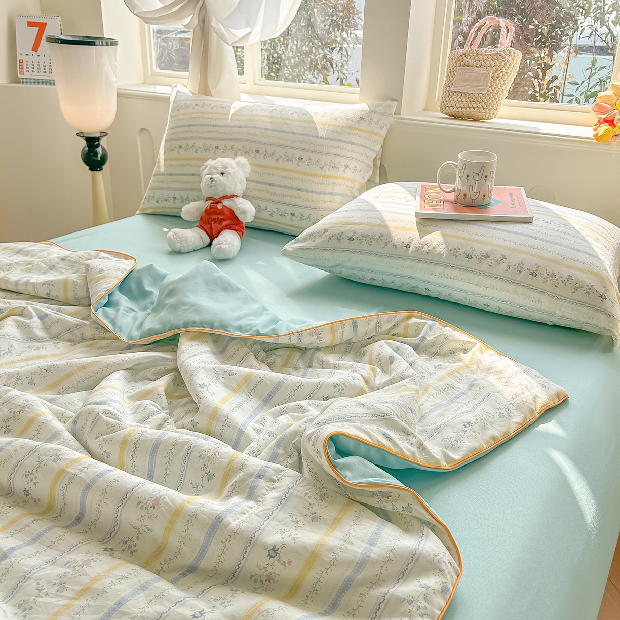 91家纺网 家纺一手货源 找家纺 富艺隆 2026新款A类水洗棉双层纱夏被空调被 皱皱纱夏凉被 二期情诗