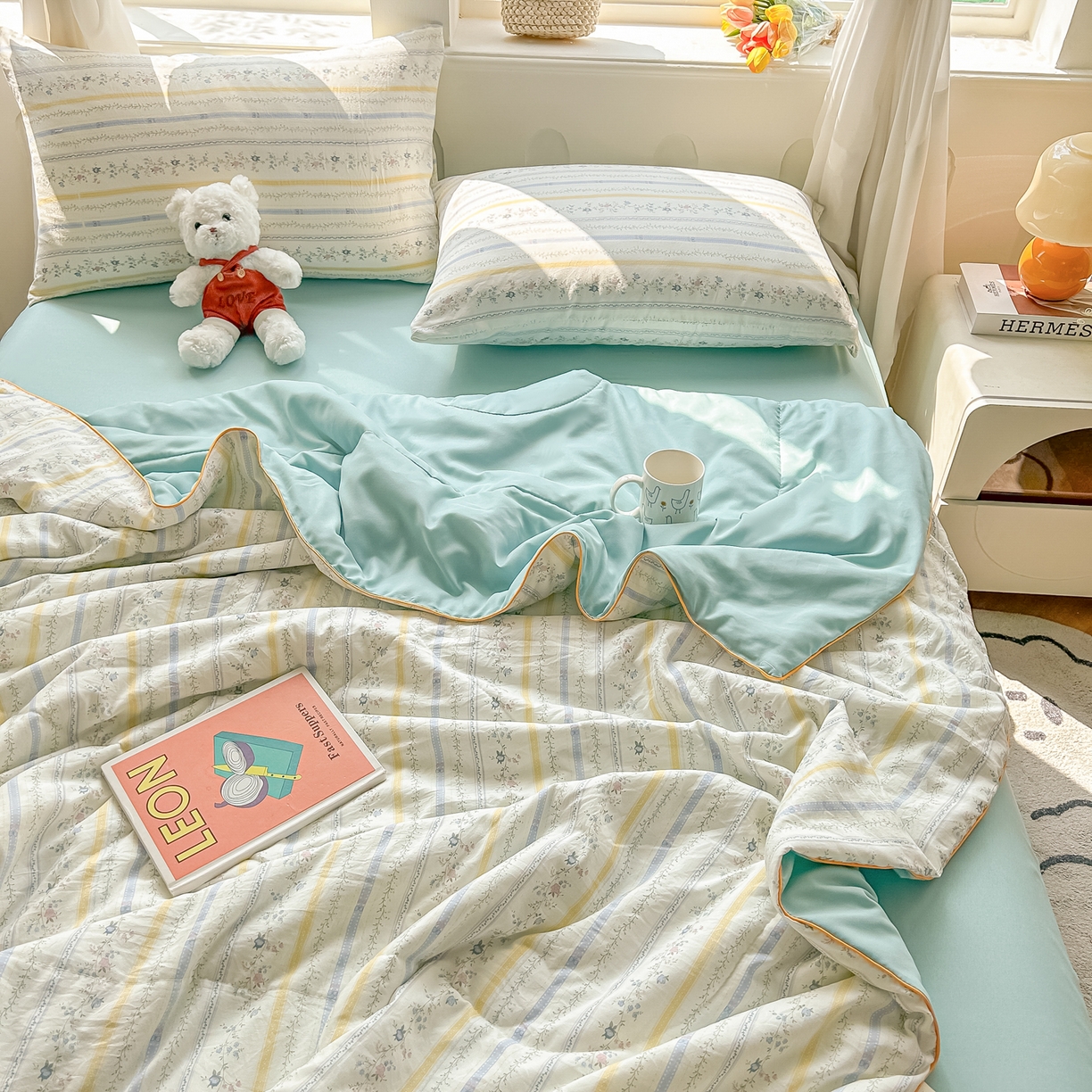 91家纺网 家纺一手货源 找家纺 富艺隆 2026新款A类水洗棉双层纱夏被空调被 皱皱纱夏凉被 二期情诗