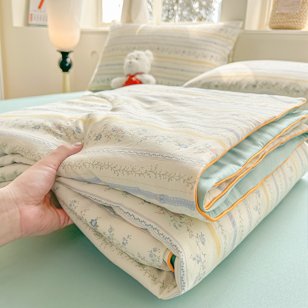 91家纺网 家纺一手货源 找家纺 富艺隆 2026新款A类水洗棉双层纱夏被空调被 皱皱纱夏凉被 二期情诗