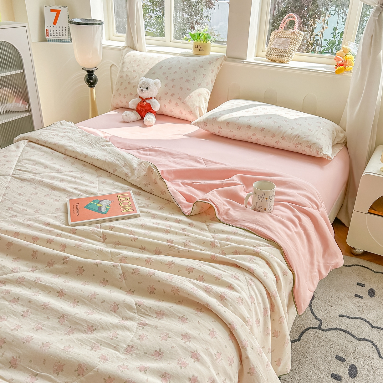 91家纺网 家纺一手货源 找家纺 富艺隆 2026新款A类水洗棉双层纱夏被空调被 皱皱纱夏凉被 槐夏风情