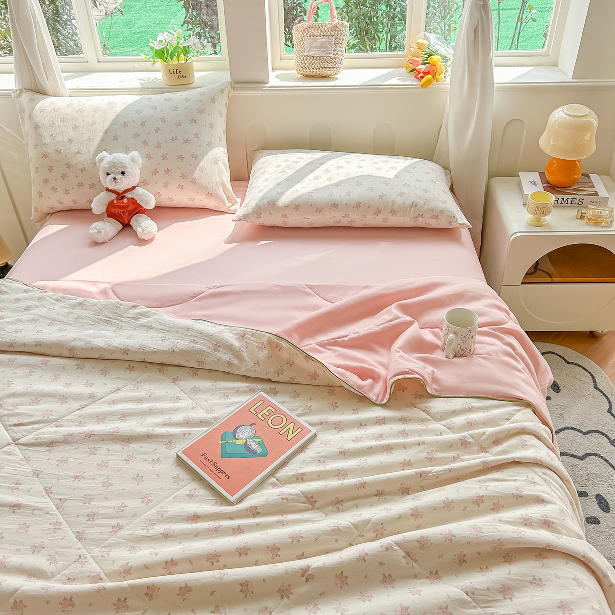 91家纺网 家纺一手货源 找家纺 富艺隆 2026新款A类水洗棉双层纱夏被空调被 皱皱纱夏凉被 槐夏风情