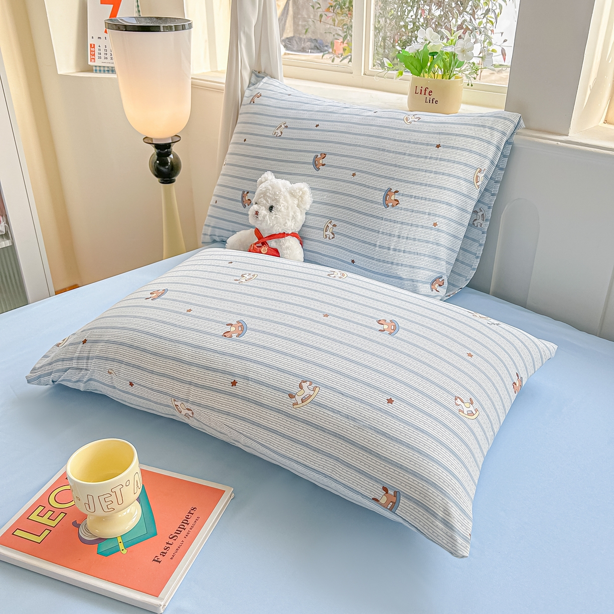 91家纺网 家纺一手货源 找家纺 富艺隆 2026新款A类水洗棉双层纱夏被空调被 皱皱纱夏凉被 蓝纹木马星