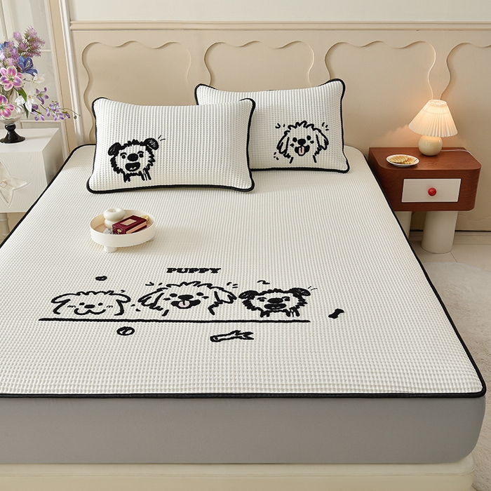 91家纺网 家纺一手货源 找家纺 （总）炫拼家纺 2026新款A类凉豆豆华夫格卡通绣花床笠席