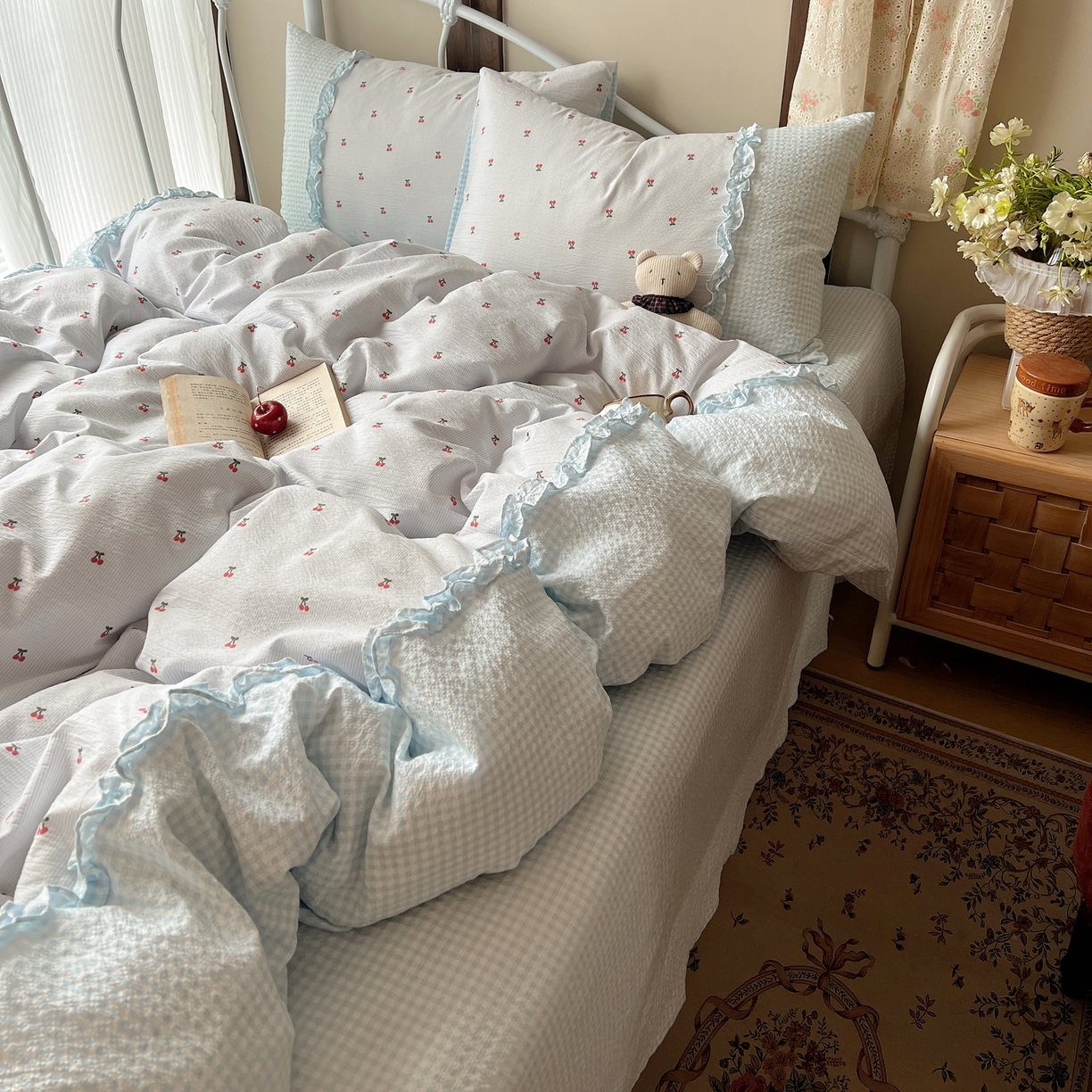 繁花家居 2026殷桃晚风甜梦系列少女心拼接工艺四件套 晚风甜梦-蓝