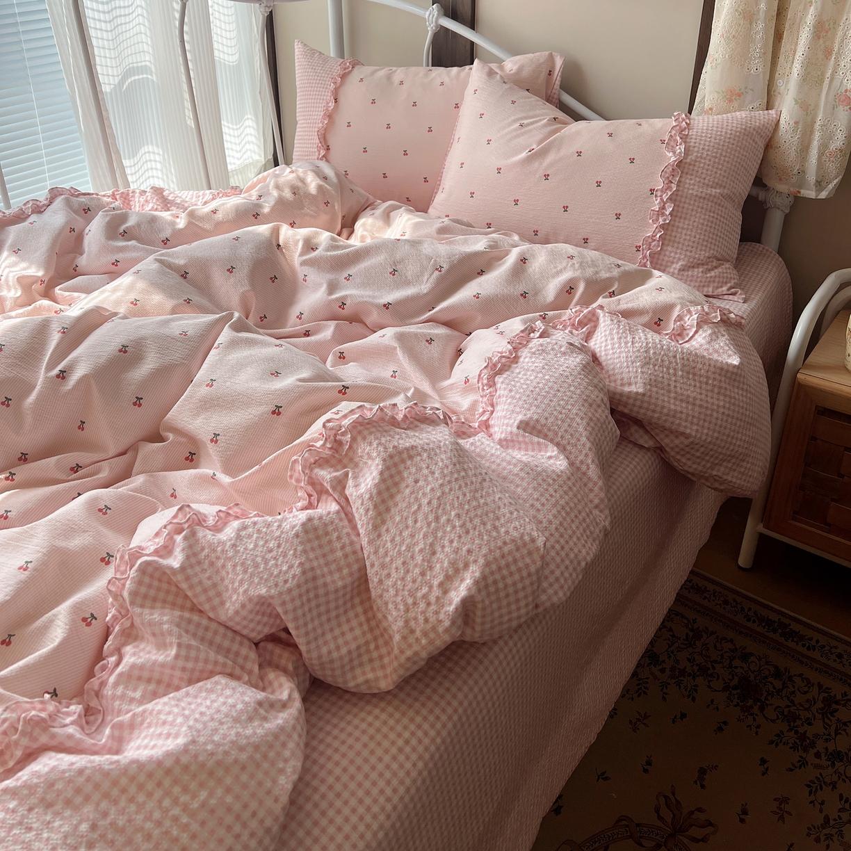 繁花家居 2026殷桃晚风甜梦系列少女心拼接工艺四件套 晚风甜梦-粉