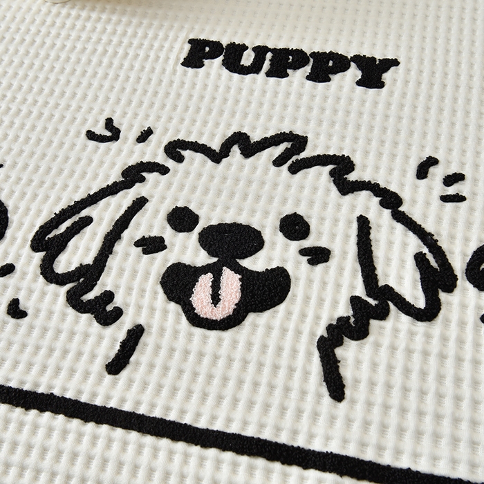 91家纺网 家纺一手货源 找家纺 炫拼家纺 2026新款A类凉豆豆华夫格卡通绣花床笠席 随意的狗