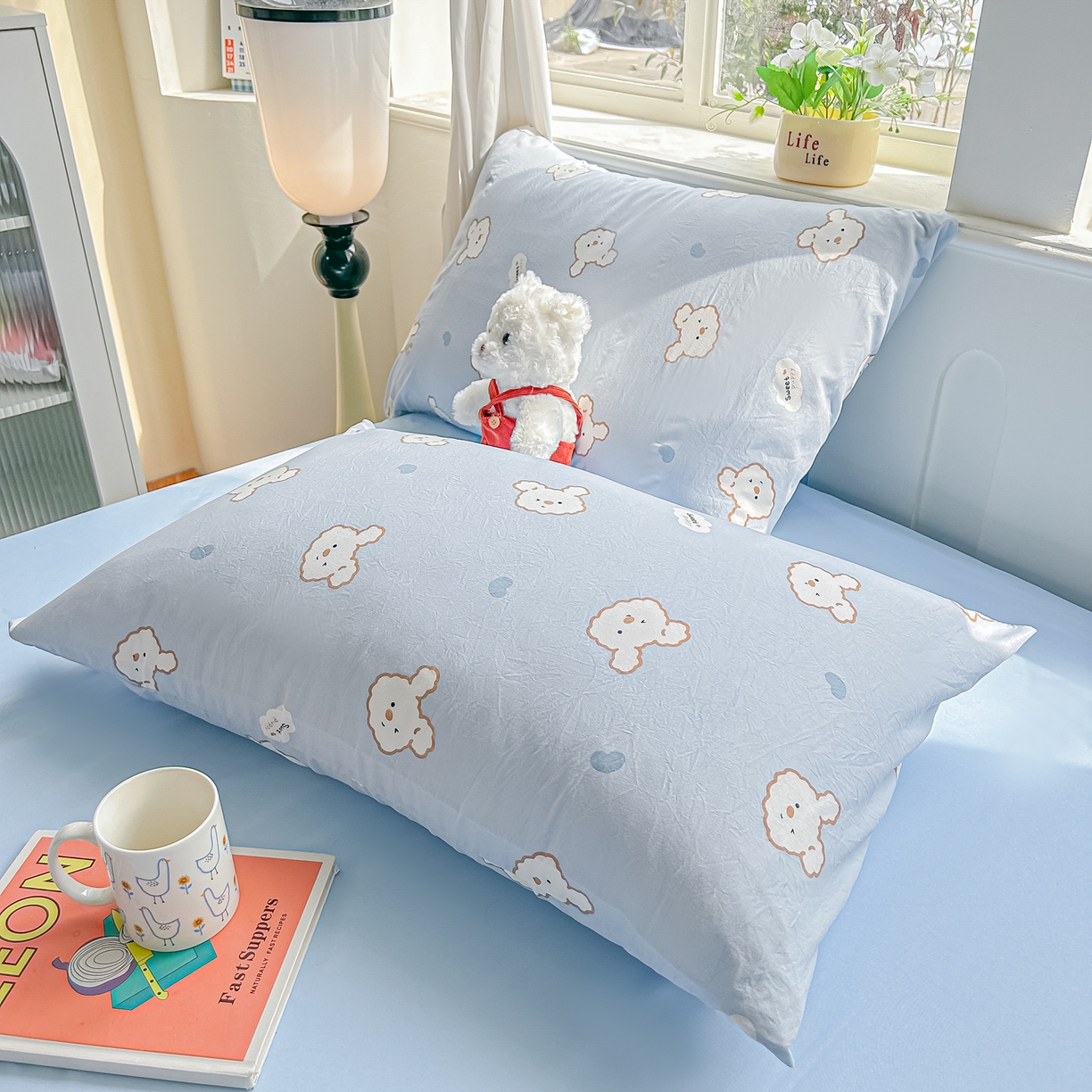 91家纺网 家纺一手货源 找家纺 富艺隆 2026新款A类水洗棉双层纱夏被空调被 皱皱纱夏凉被 萌兔轻步