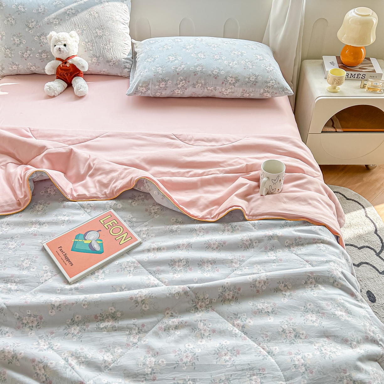 91家纺网 家纺一手货源 找家纺 富艺隆 2026新款A类水洗棉双层纱夏被空调被 皱皱纱夏凉被 气泡蓝莓