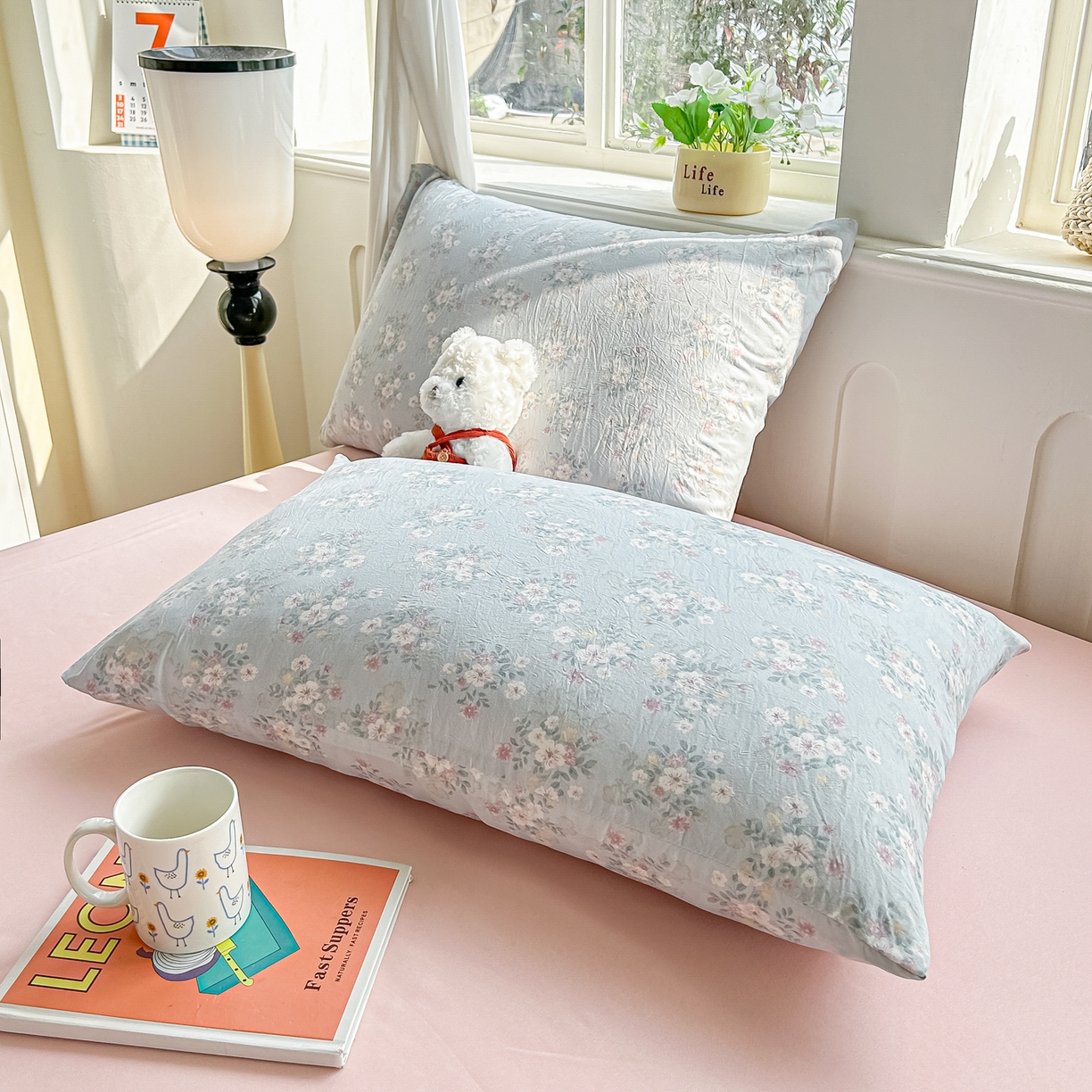 91家纺网 家纺一手货源 找家纺 富艺隆 2026新款A类水洗棉双层纱夏被空调被 皱皱纱夏凉被 气泡蓝莓