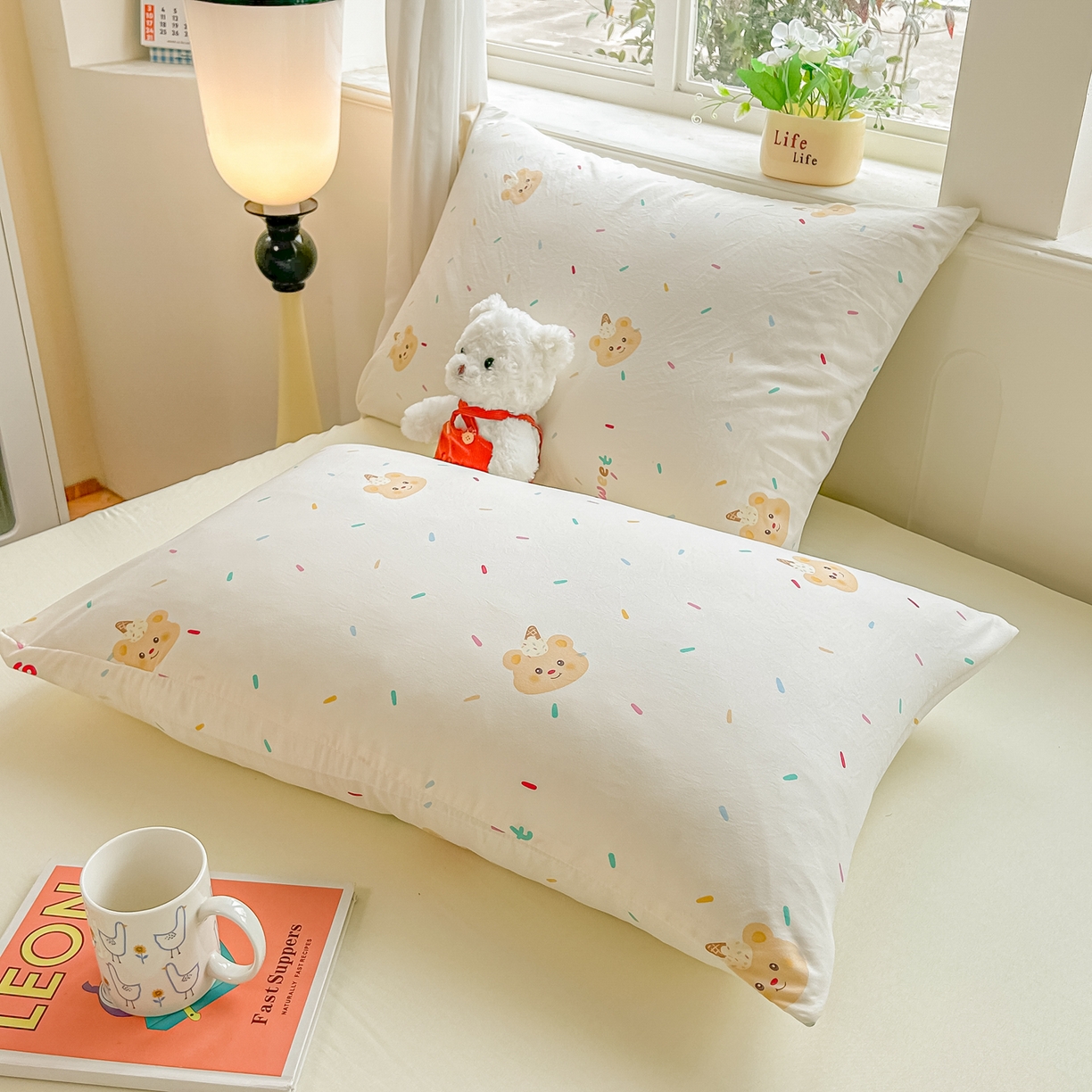 91家纺网 家纺一手货源 找家纺 富艺隆 2026新款A类水洗棉双层纱夏被空调被 皱皱纱夏凉被 小熊冰淇淋