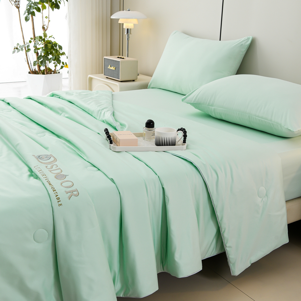 91家纺网 家纺一手货源 找家纺 （总）预言家纺 2026新款水洗冰丝床笠款夏被四件套空调被跨境外贸床笠款