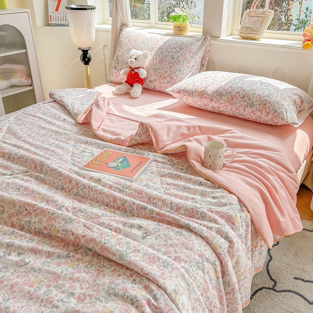 91家纺网 家纺一手货源 找家纺 富艺隆 2026新款A类水洗棉双层纱夏被空调被 皱皱纱夏凉被 幸运可爱兔