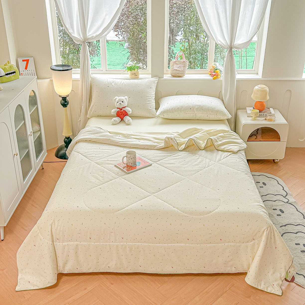 91家纺网 家纺一手货源 找家纺 富艺隆 2026新款A类水洗棉双层纱夏被空调被 皱皱纱夏凉被 芝士碎