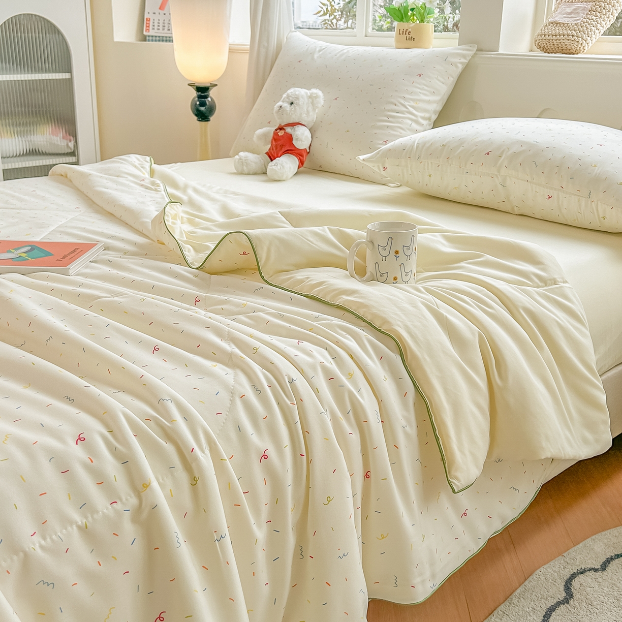 91家纺网 家纺一手货源 找家纺 富艺隆 2026新款A类水洗棉双层纱夏被空调被 皱皱纱夏凉被 芝士碎