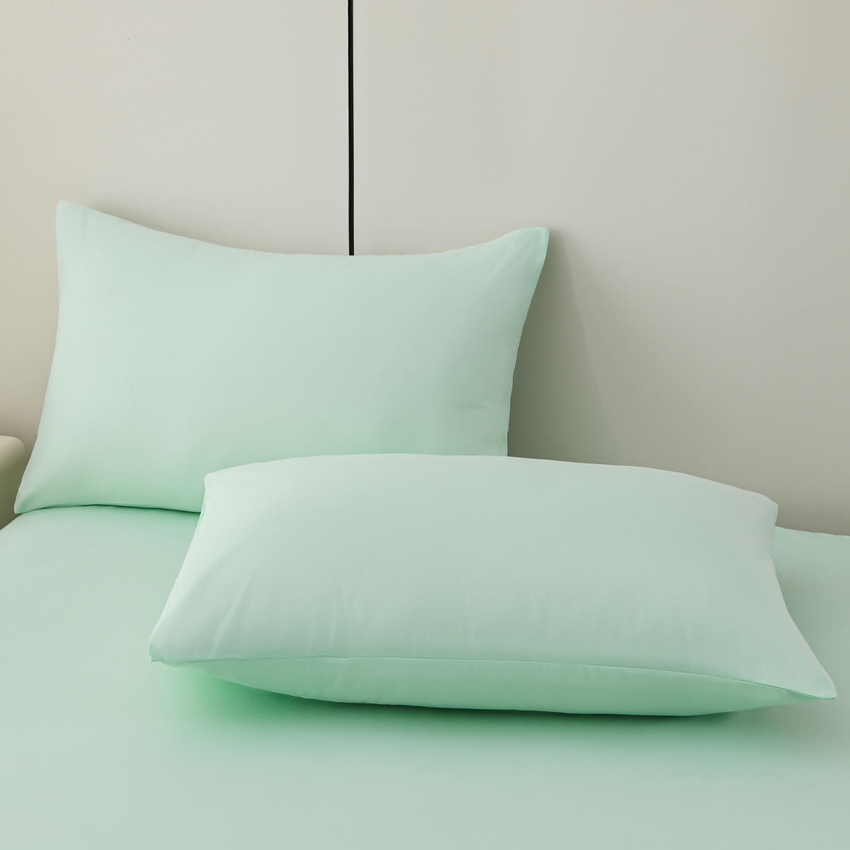 91家纺网 家纺一手货源 找家纺 预言家纺 2026新款水洗冰丝床笠款夏被四件套空调被跨境外贸床笠款 慕斯水绿