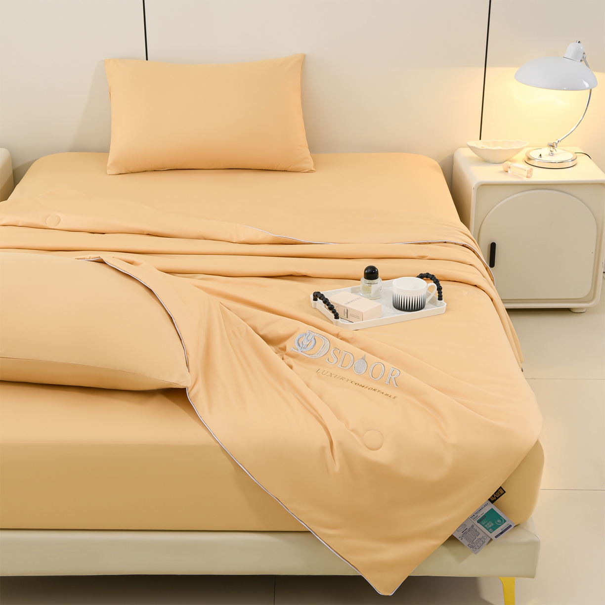 91家纺网 家纺一手货源 找家纺 预言家纺 2026新款水洗冰丝床笠款夏被四件套空调被跨境外贸床笠款 慕斯咖