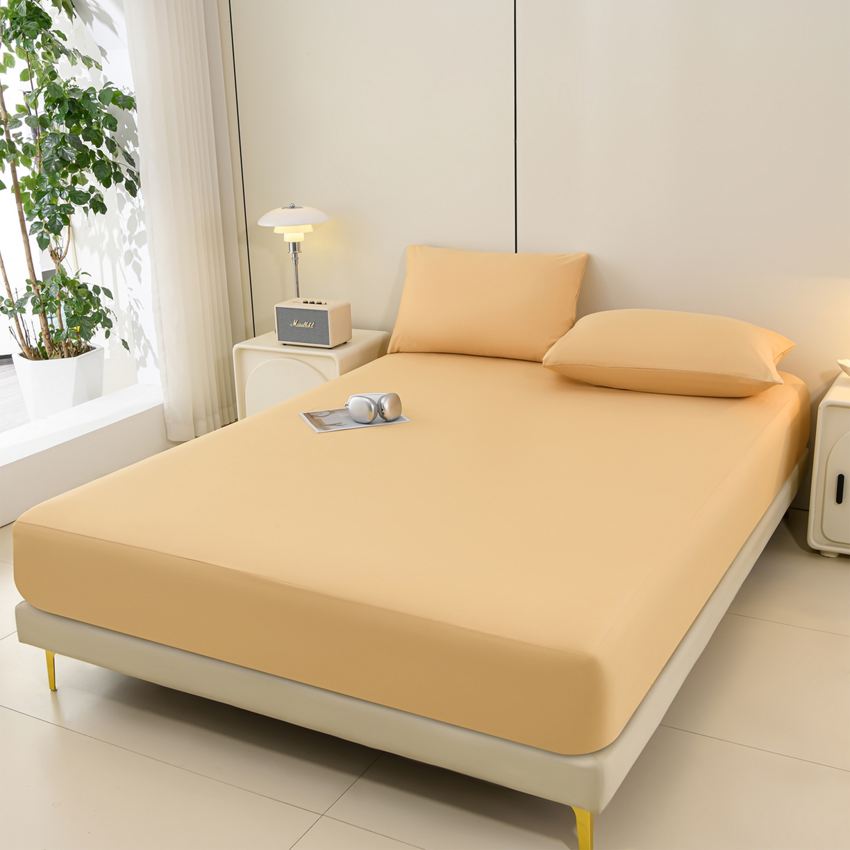 91家纺网 家纺一手货源 找家纺 预言家纺 2026新款水洗冰丝床笠款夏被四件套空调被跨境外贸床笠款 慕斯咖