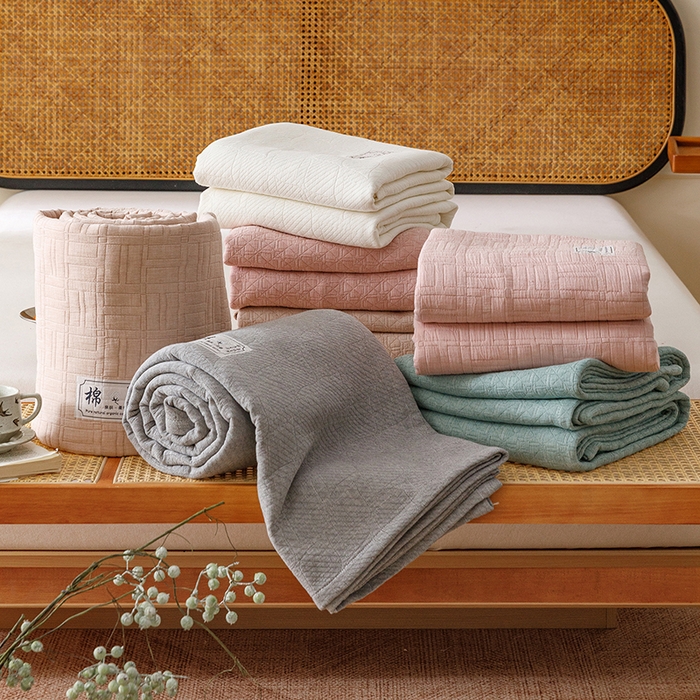 91家纺网 家纺一手货源 找家纺 （总）悦然毛巾被 2026新款素色提花全棉三层纱盖毯毛巾被A类休闲毯