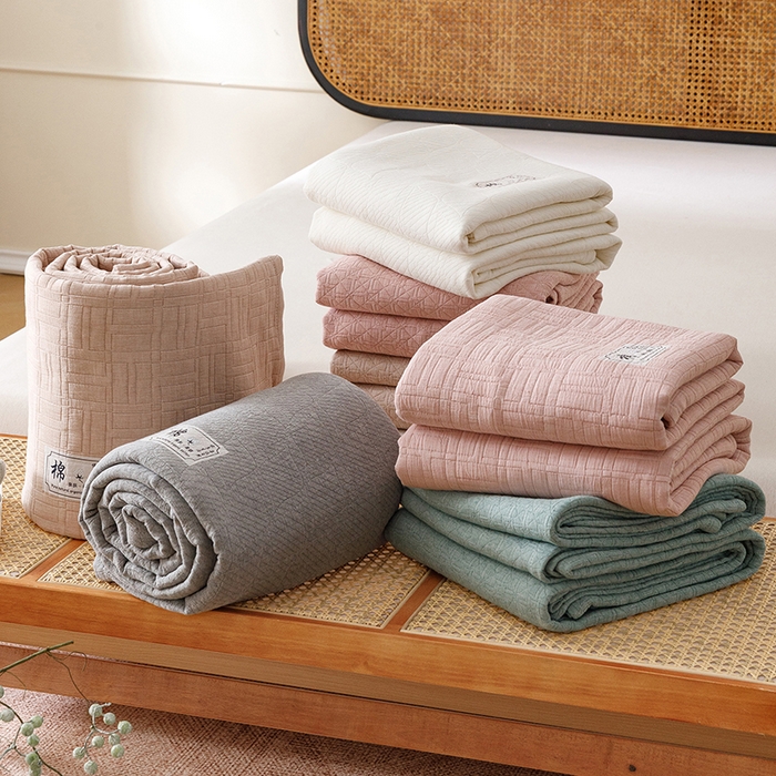 91家纺网 家纺一手货源 找家纺 （总）悦然毛巾被 2026新款素色提花全棉三层纱盖毯毛巾被A类休闲毯