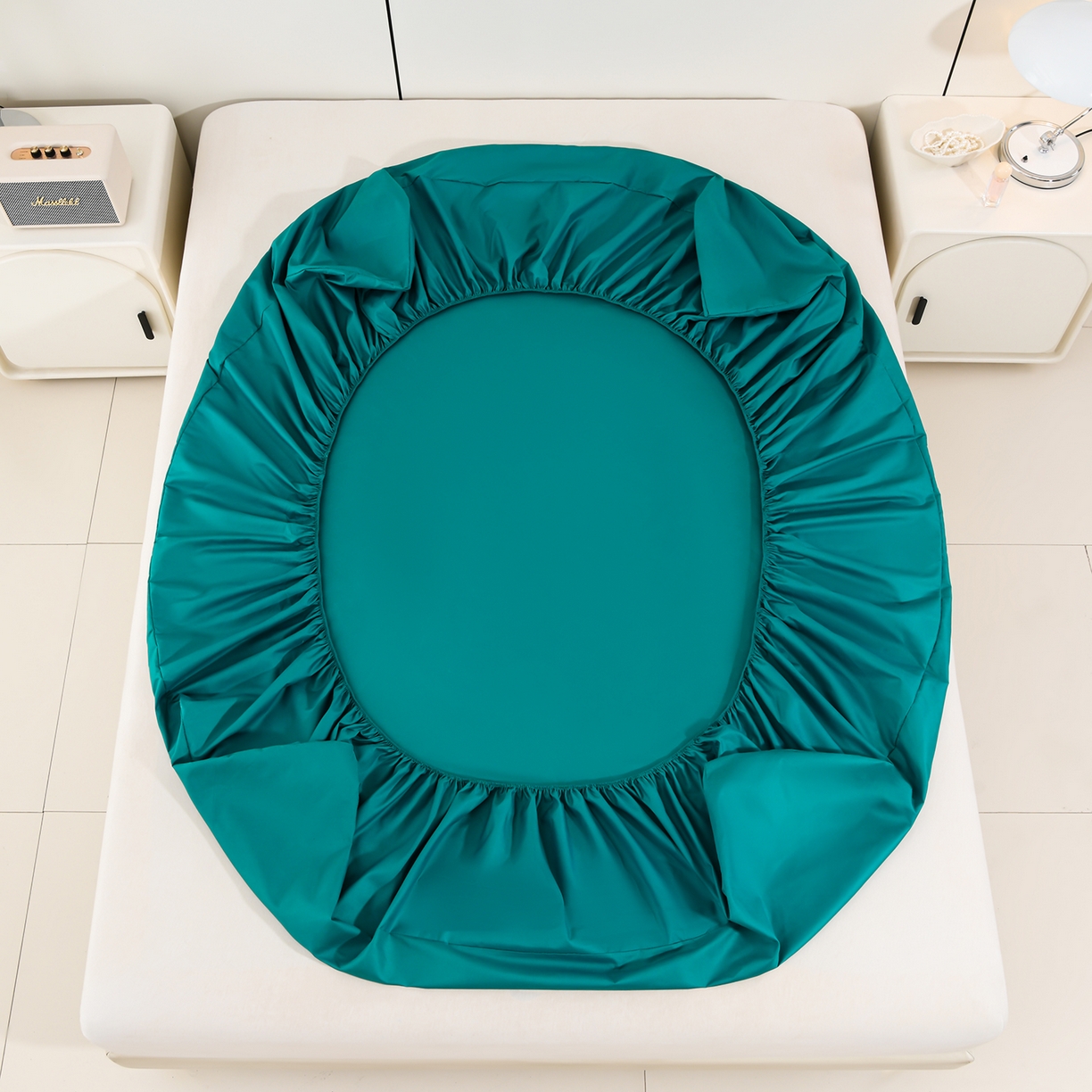 91家纺网 家纺一手货源 找家纺 预言家纺 2026新款水洗冰丝床笠款夏被四件套空调被跨境外贸床笠款 慕斯深兰