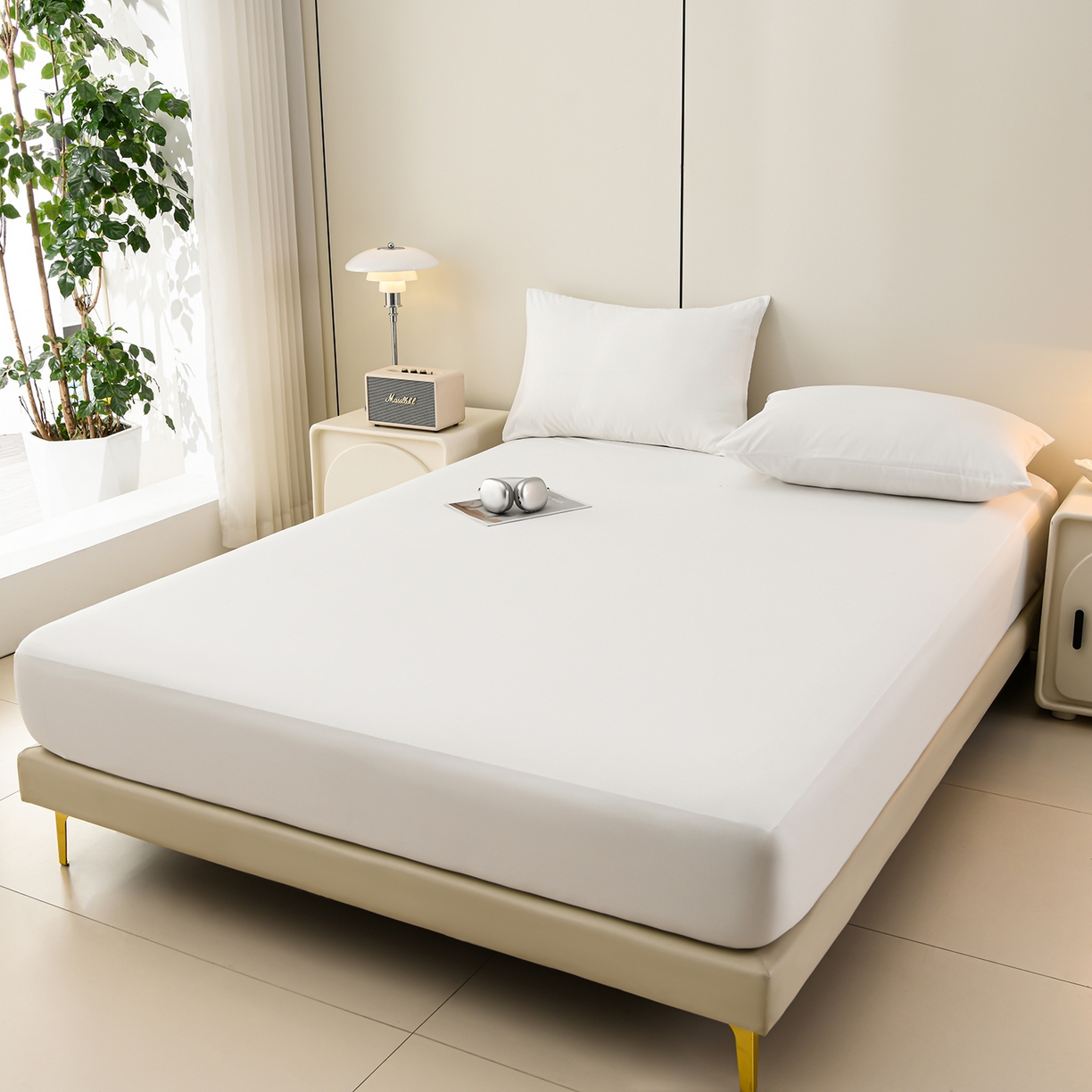 91家纺网 家纺一手货源 找家纺 预言家纺 2026新款水洗冰丝床笠款夏被四件套空调被跨境外贸床笠款 慕斯珍珠白