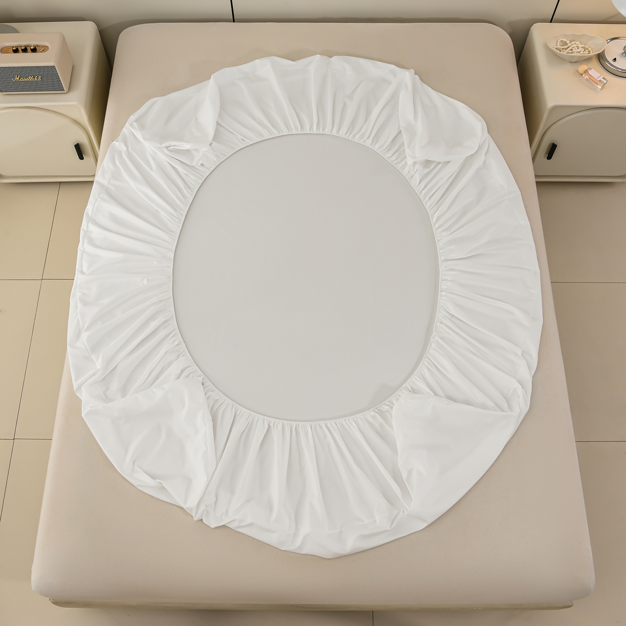 91家纺网 家纺一手货源 找家纺 预言家纺 2026新款水洗冰丝床笠款夏被四件套空调被跨境外贸床笠款 慕斯珍珠白