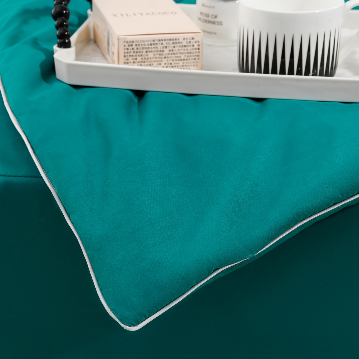 91家纺网 家纺一手货源 找家纺 预言家纺 2026新款水洗冰丝床笠款夏被四件套空调被跨境外贸床笠款 慕斯深兰