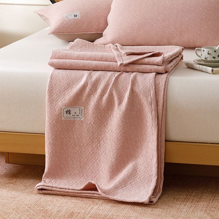 91家纺网 家纺一手货源 找家纺 （总）悦然毛巾被 2026新款素色提花全棉三层纱盖毯毛巾被A类休闲毯